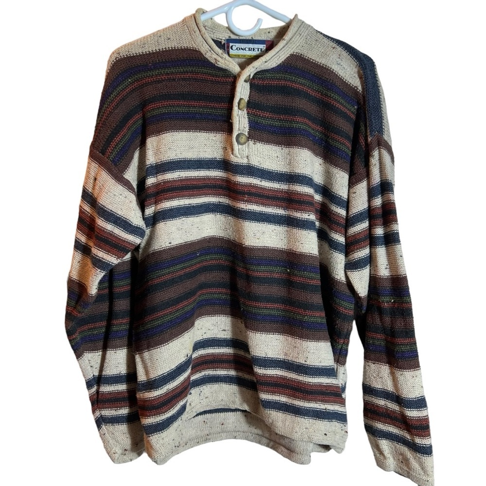 Concrete Mix Vintage Grunge Henley Sweater, Size M/L
